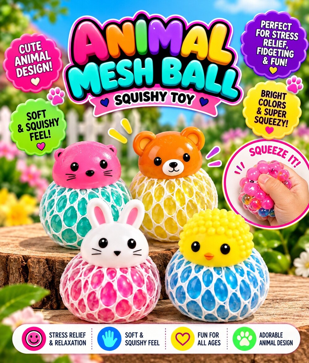 Animal Mesh Ball Squishy Toy Yellow Foam Stress Relief Squeeze